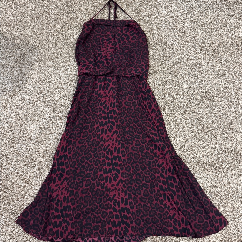 Dress the Population Burgundy and Black Leopard Maxi Dress